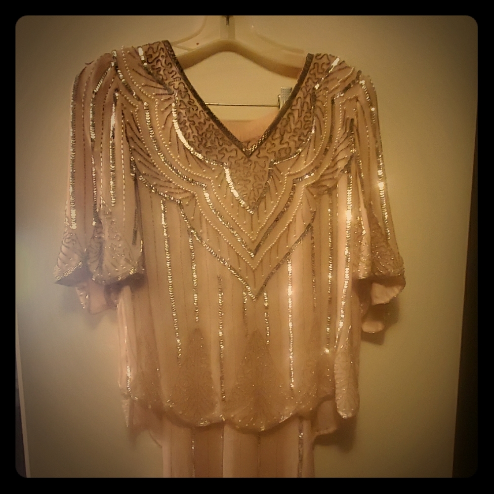 Pure silk beaded two piece dress